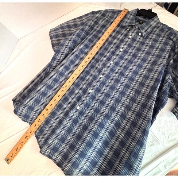 Club Room Blue Plaid Short Sleeve Button-Down Shirt Men's XL Linen Blend Pocket - Picture 5 of 6